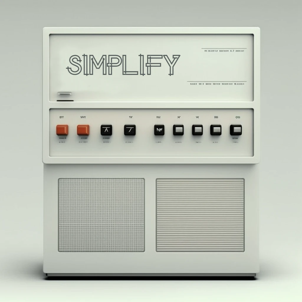 A Deiter Rams-esque rendering of a radio with the word Simplify on it